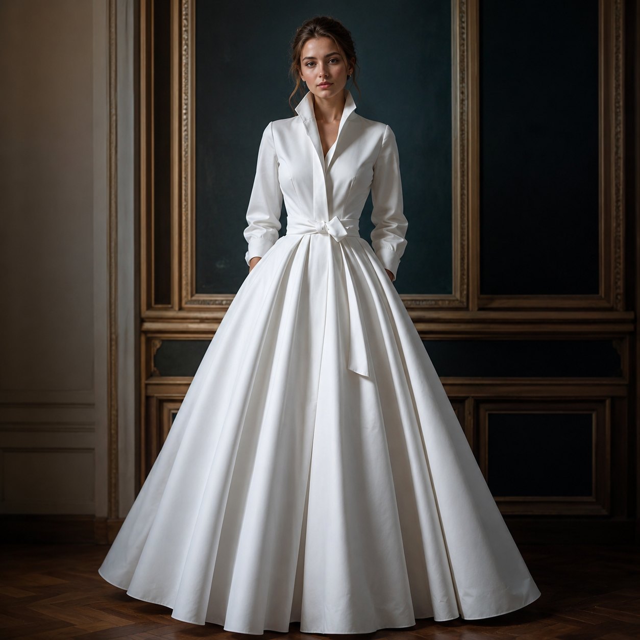 White shirt-collar ball gown, made to measure by TailorMe Woman