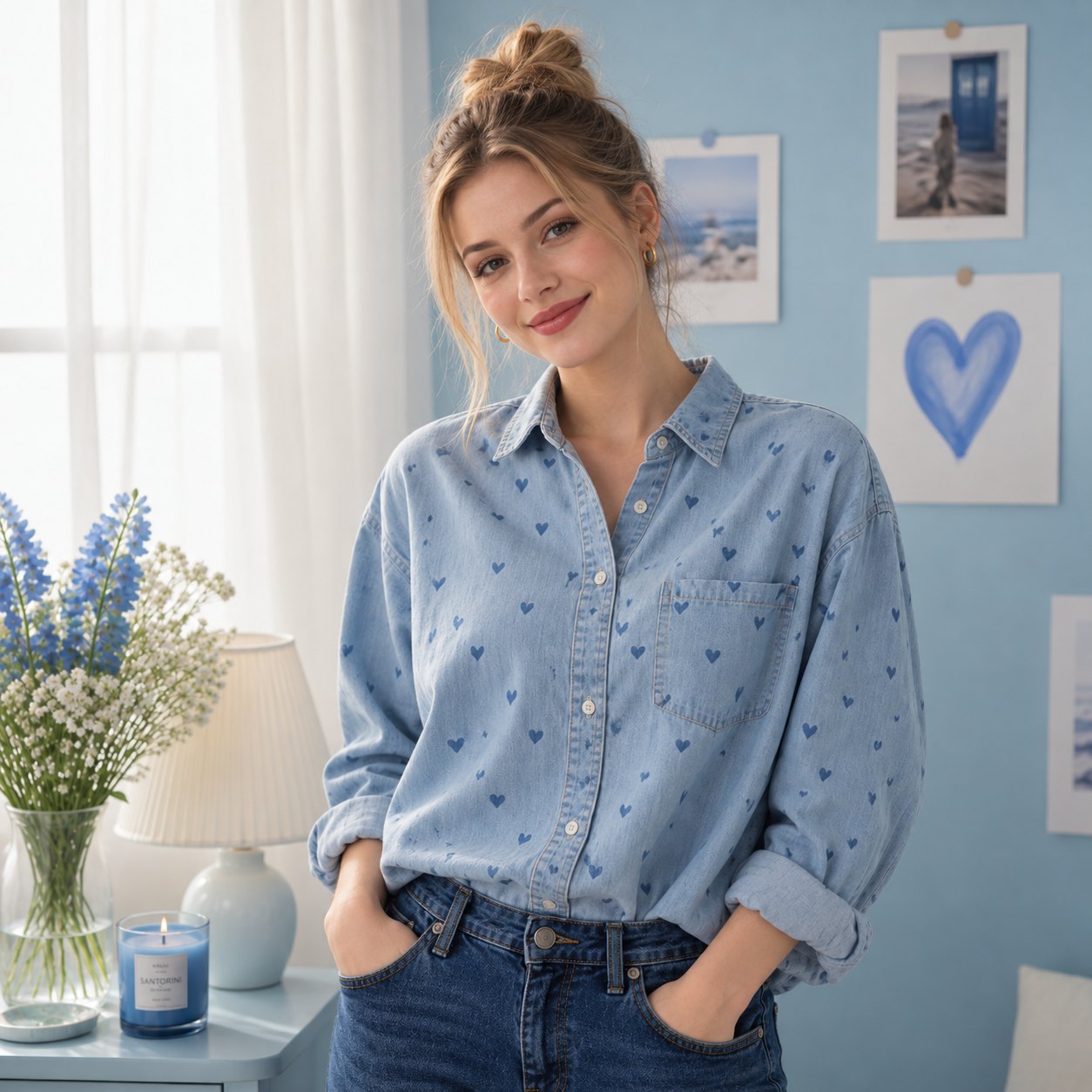 Heart-print chambray shirt, made to measure by TailorMe Woman